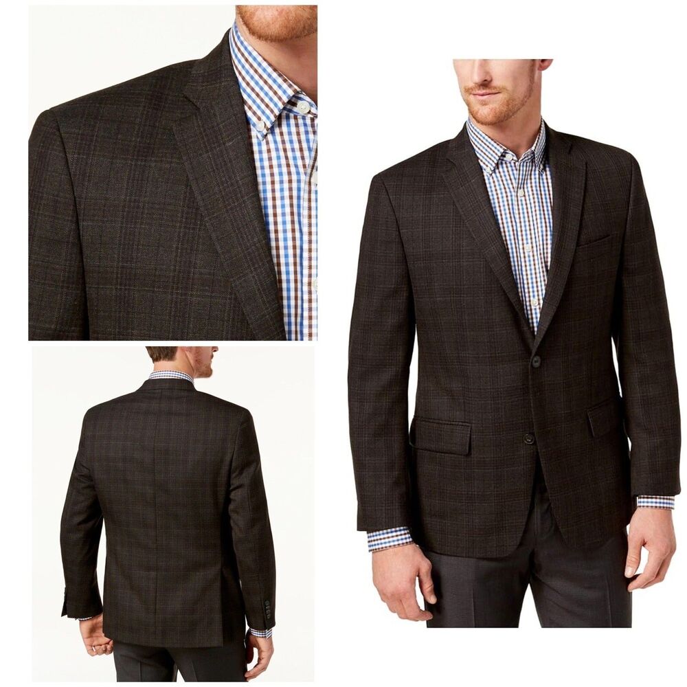 Michael Kors Men's Classic-Fit New Brown Blazer Check Sport Coat Jacket 36R